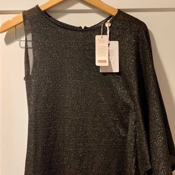 NWT Ted Baker Monyca Drape One Shoulder Sparkly Dress - Picture 9 of 14